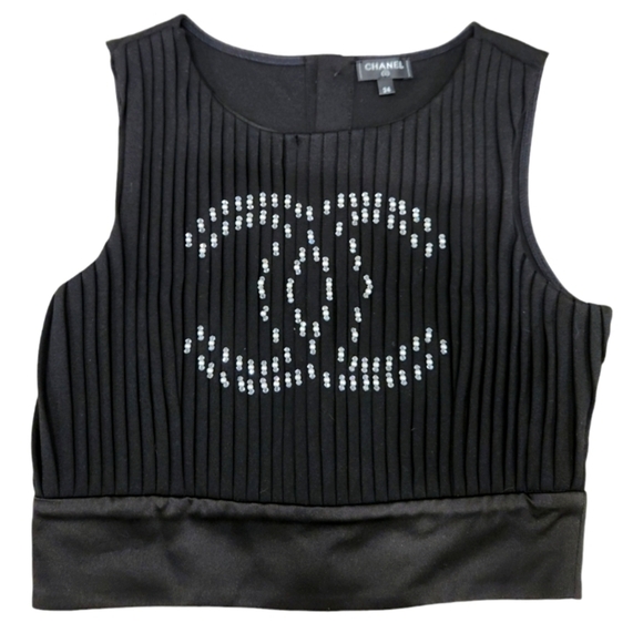 CHANEL Tops - CHANEL Printed Bateau Neckline Crop Top SZ FR 34 Made in France